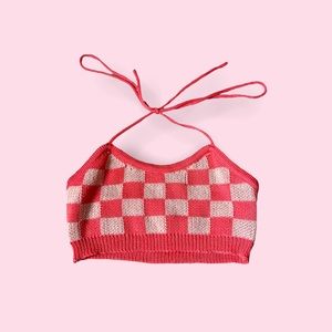 Checkerboard knit top